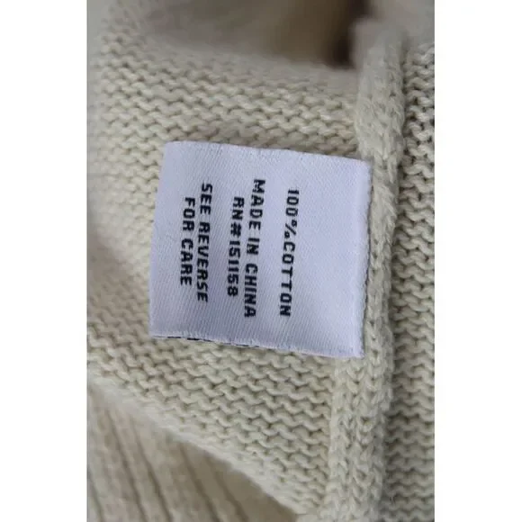 525 Unisex Cardigan V-Neck Button 100% Cotton Beige Long Sleeve Size M - Picture 4 of 6